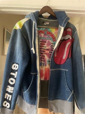 The Rolling Stones Patch Work Blue Zip-up Hoodie